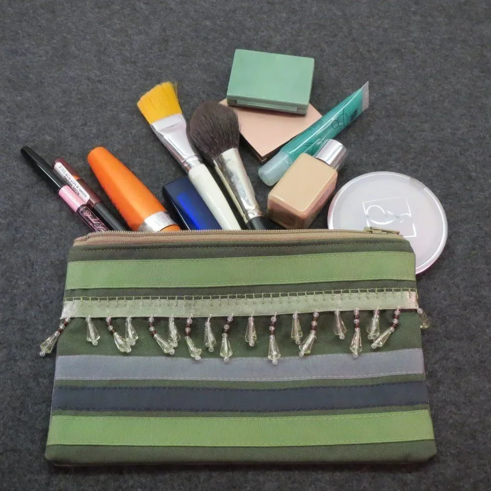 Set of 2 Beaded Cosmetic Zippered Makeup Bag Mini-Tote NEW